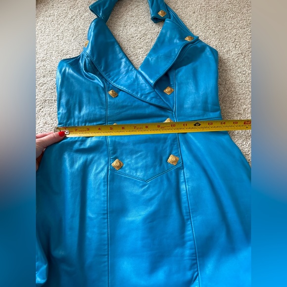 Michael Hoban North Beach Leather Vintage Blue Halter 1980’s Mini Dress Size 6 - Picture 14 of 16